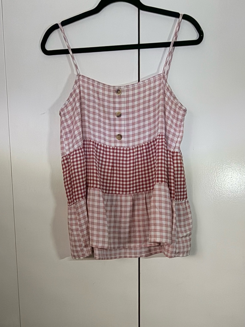 Paper Crane Pink Gingham Tiered Spaghetti Strap Top
